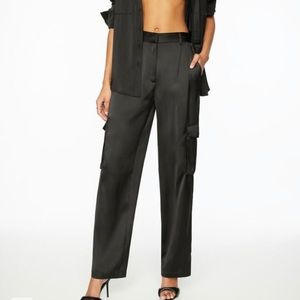Satin cargo pant jet black new with tags